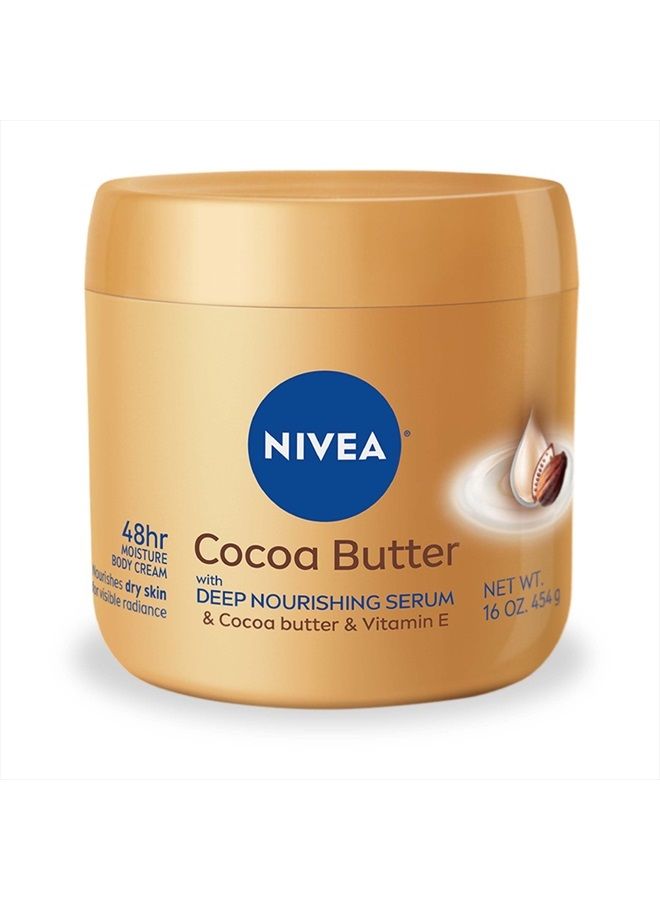 Cocoa Butter Body Cream with Deep Nourishing Serum, Cocoa Butter Cream for Dry Skin, 16 Ounce Jar