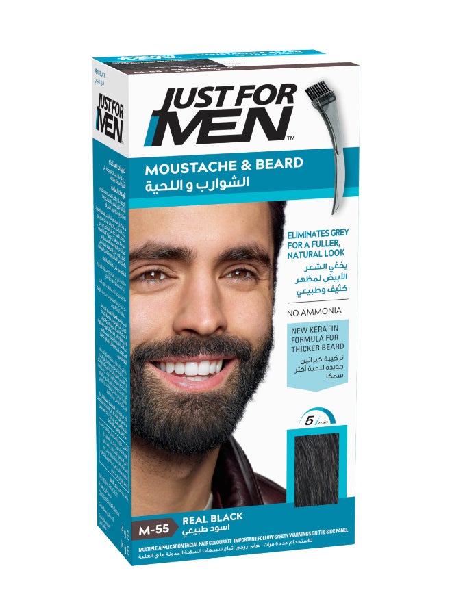 Mustache & Beard – Real Black Beard Dye For Men, M-55, Brush-In Gel With Biotin, Aloe Vera, And Coconut Oil For Coarse Facial Hair
