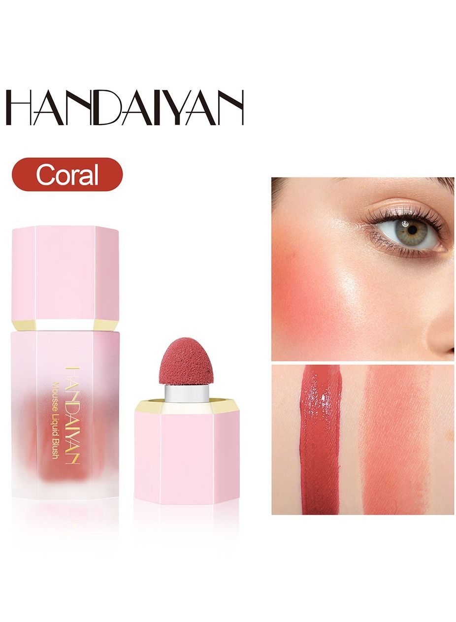Mousse Liquid Blush For Cheeks Cream Face Blusher Stick with Sponge Palette Bronzer Highlighter Shape Contour Moisturizing And Breathable Matte Finish Long-wearing Waterproof For Women Makeup