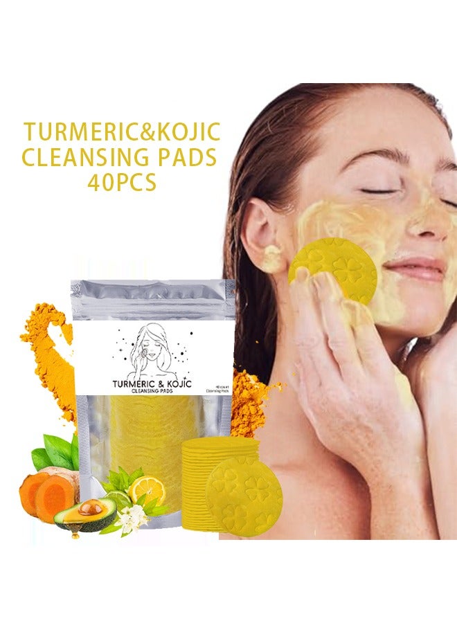 40PCS Turmeric Kojic Cleansing Pads-Turmeric Kojic Acid Cleansing Pads,Kojic Acid And Turmeric Cleansing Pads Helps Balance Skin Oil And Water,Remove Excess Keratin From The Body'S Skin