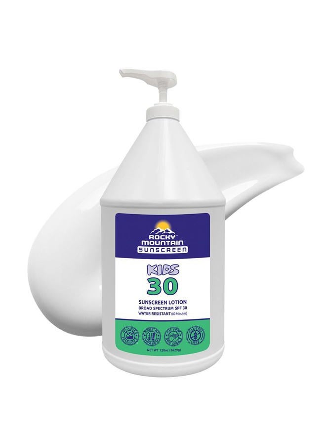 KIDS SPF 30 Lotion -Broad Spectrum UVA/UVB Protection | Hawaii 104 Reef Act Compliant (Oxybenzone & Octinoxate Free) | Water Resistant 80 Min. | Gallon with Pump (128 Fl Oz)