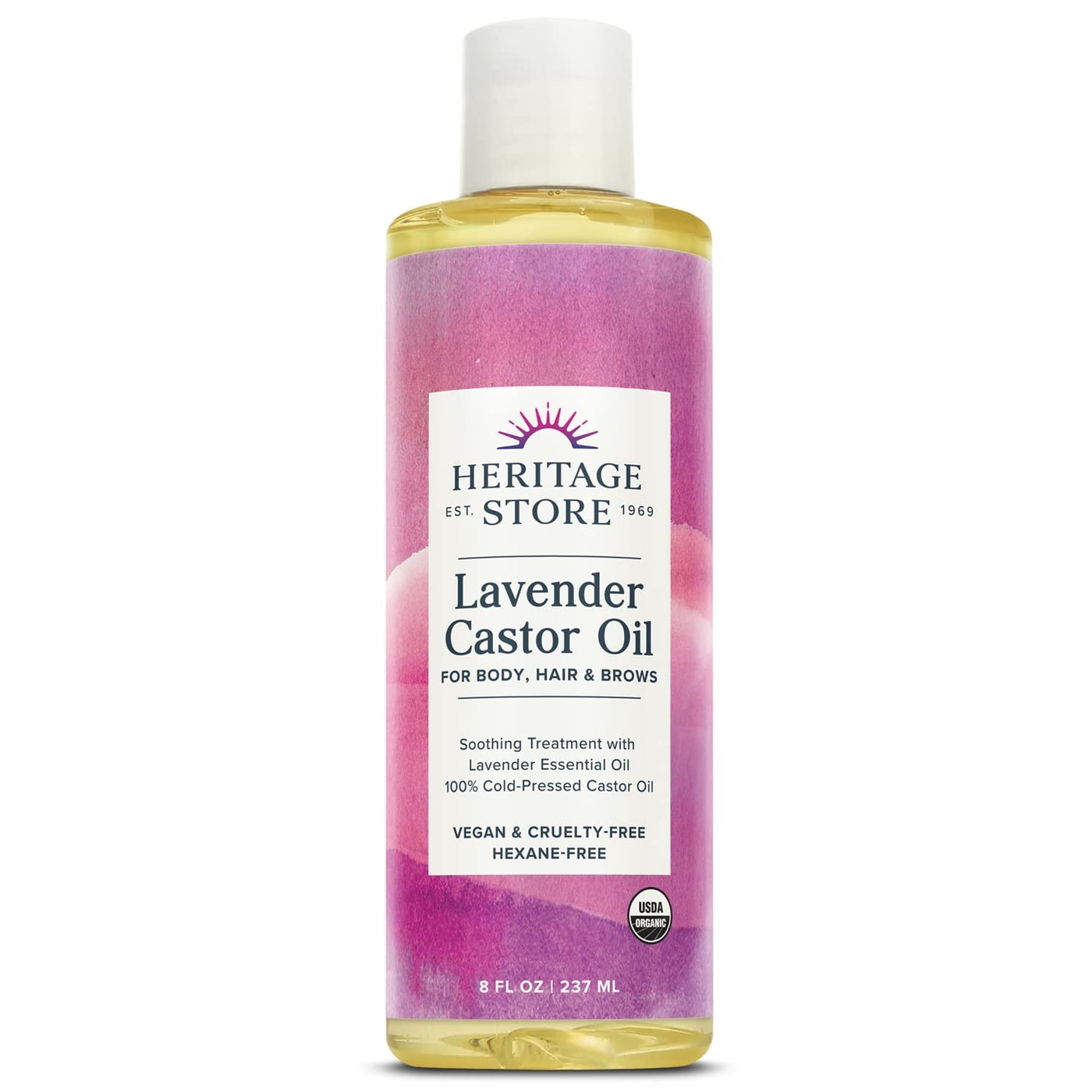 HERITAGE STORE Lavender Castor Oil Organic - Soothing Hair Treatment w/ Lavender Essential Oil - Hair Care, Skin Care, Castor Pack Wrap - Calming Scent, Vegan, Hexane Free, 60-Day Guarantee, 8oz