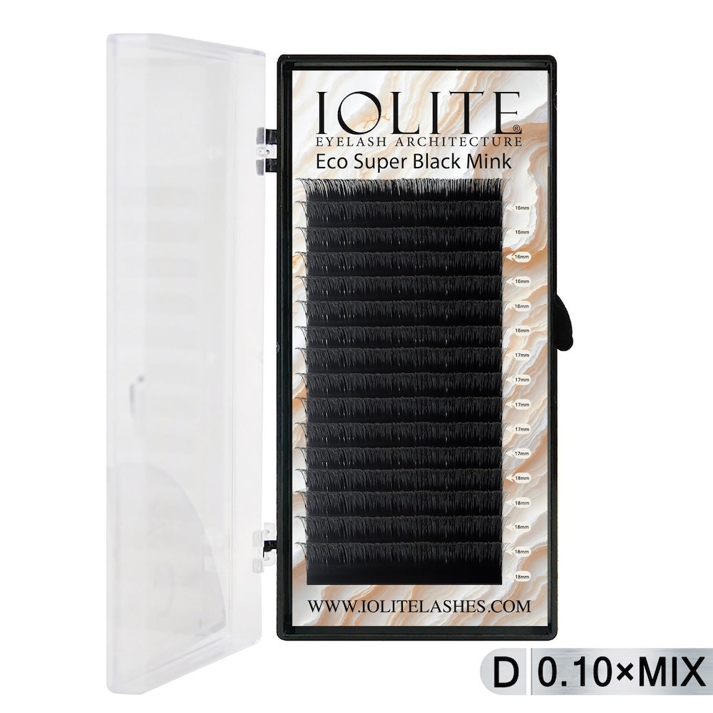 Iolite Super Black Mink Lash Extension – D Curl 0.10T Mix (6mm–15mm) | Premium Black Mink Eyelash Extension Tray for Lash Artists ISBMD10T - Mix2