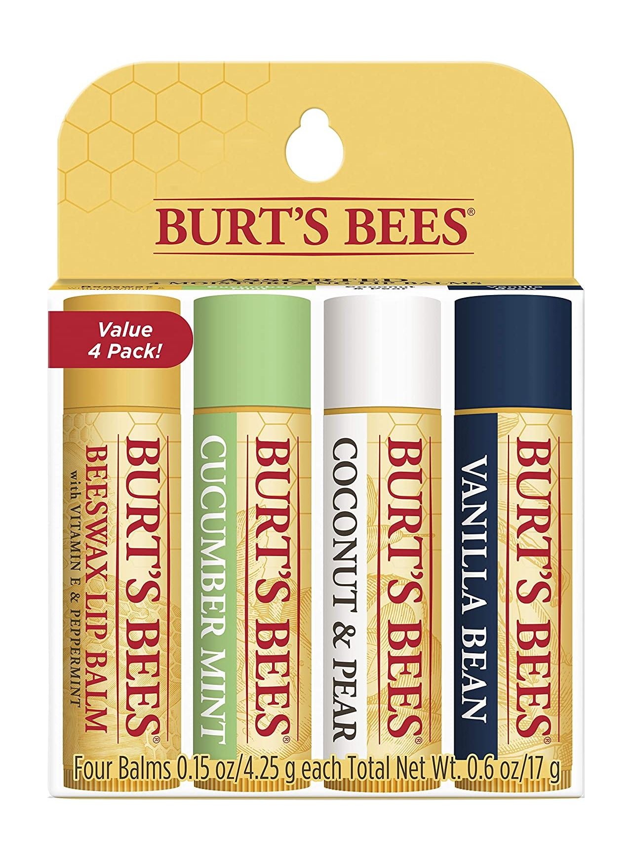 Burt's Bees Assorted Moisturizing Lip Balms 4 Pack