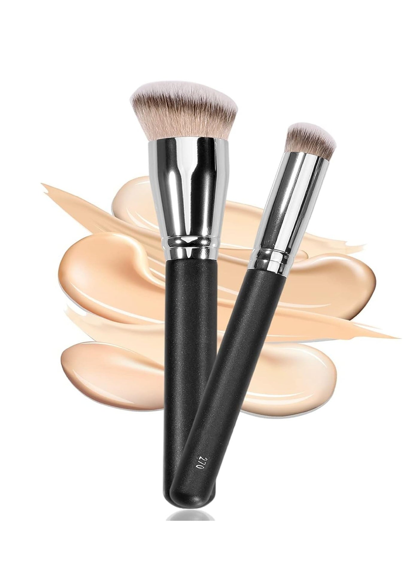 Under Eye Concealer Brush & Foundation Brush for Liquid Makeup, 2PCS Dense Synthetic Angled Kabuki Blending Makeup Brush, for Liquid, Cream and Setting Powder