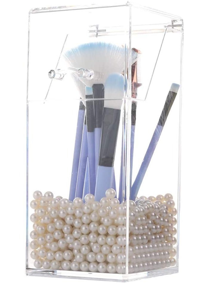 Acrylic Makeup Brush Holder Organizer with 8mm White Pearls