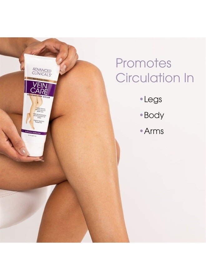 Vein Care Leg Cream For Varicose Veins & Spider Veins, Collagen & Arnica Skin Care Therapy Firming Vein Lotion Helps Visibly Diminish Varicose Vein For Legs, Body, & Arms, 8 Fl Oz