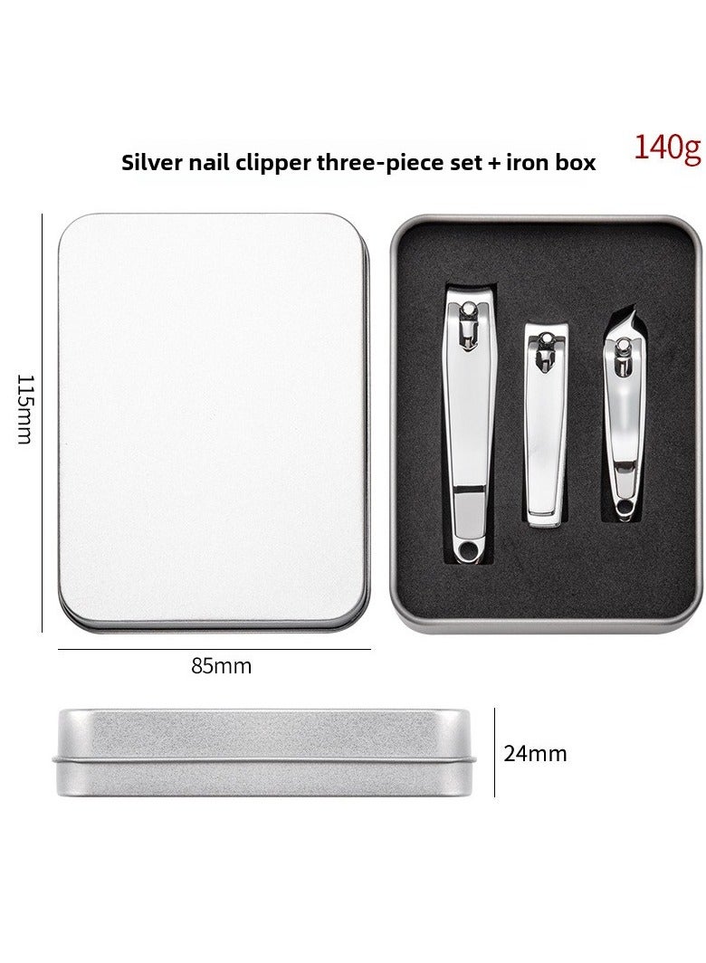 3-Pack Silver Nail Shaper with Portable Toe Clipper – Stylish Design, Non-Slip Handle, Comfortable Grip, Stainless Steel Nail Tools