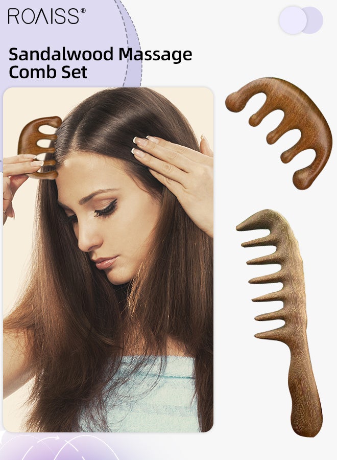 2Pcs Golden Silk Green Sandalwood Wide Tooth Hair Comb Five-Claw Head Massager and Big Detangling Massage Comb Set Head Scalp Massage for Men and Women