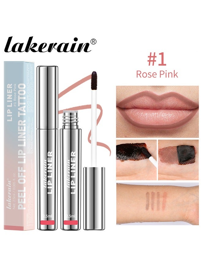 Peel Off Lip Liner Tattoo, Peel Off Lip Stain Long Lasting Lip Stain Peel Off Infused with Hyaluronic Acid and Vitamin E Waterproof Long Lasting Highly Pigmented Matte Lip Tint Rose Pink #01