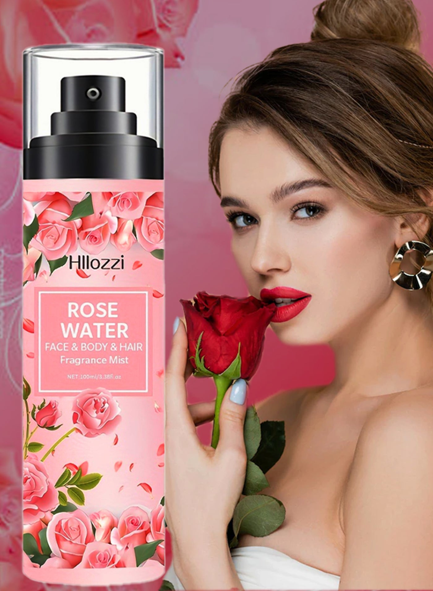 100ml Rose Water Fragrance Mist Spray for Face Body and Hair Rose Extract for Skin Hydration Bath Soaps and Haircare Refreshing Moisturizing Hydrating Deodorization Rose Water Spray