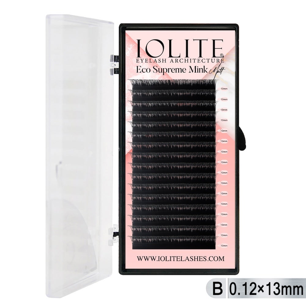 Iolite Eco Supreme Mink Matt Lash Extension Tray B - Curl - 0.12T (6mm–15mm) – Matt Finish, Premium Eco-Friendly Eyelashes for Lash Artists ISMMB12T - 13MM