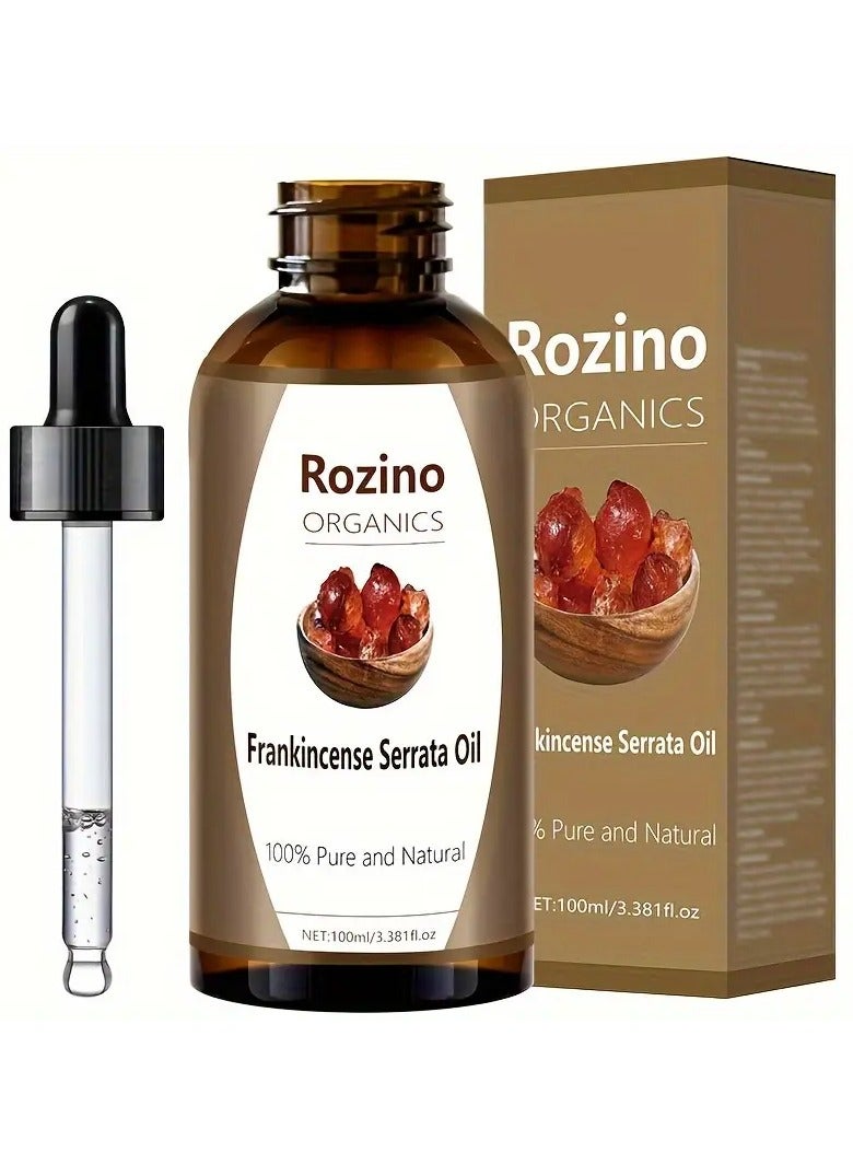 ROZINO Frankincense Essential Oil - Hypoallergenic, Moisturizing for All Skin, Glycerin-Infused, Ideal for Massage, Shower, Hair & Nail Care, 100ml Amber Glass Bottle