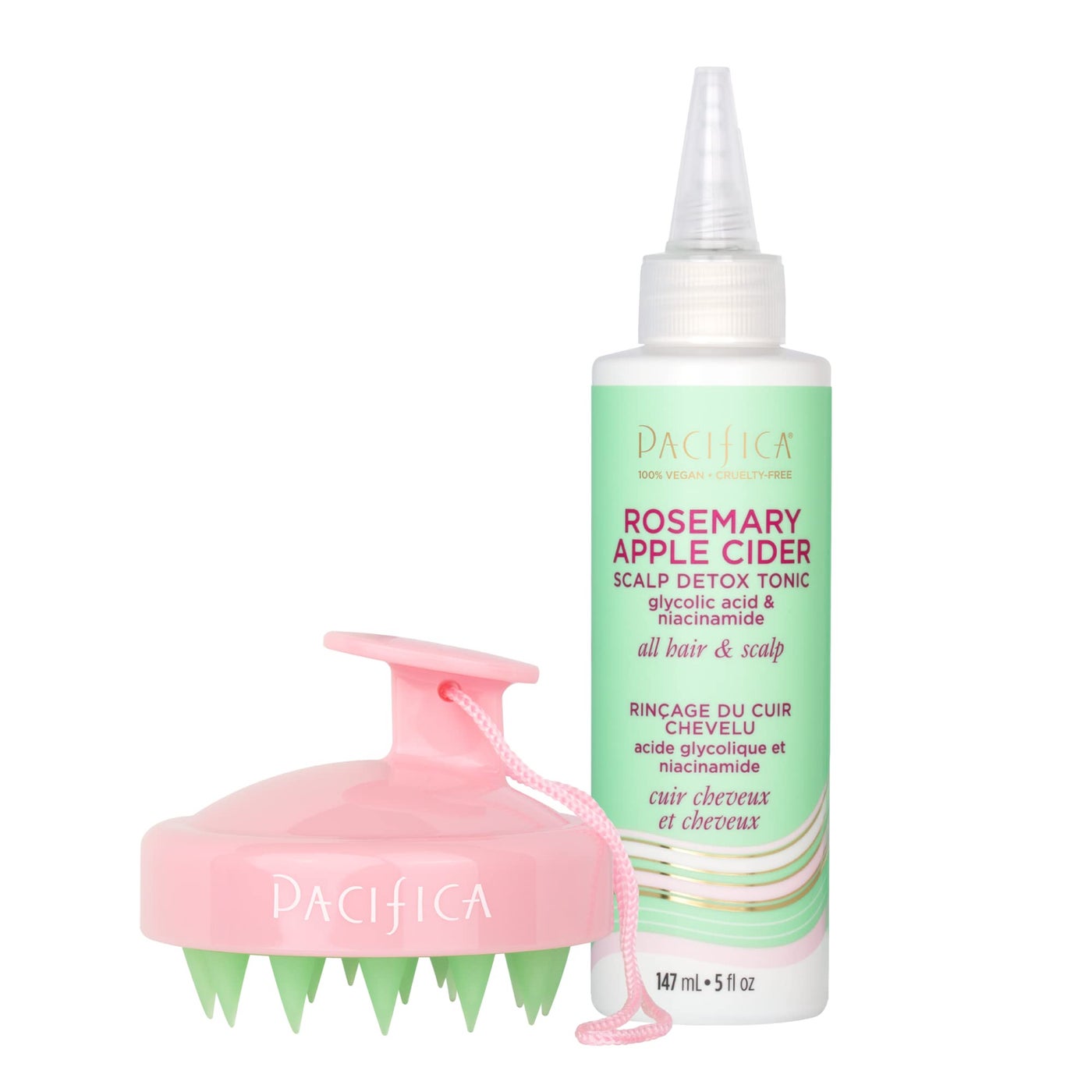 Pacifica Scalp Detox Set â€“ Rosemary Apple Cider Vinegar Scalp Exfoliating Tonic with Scalp Massager Brush, Deep Cleansing & Clarifying Treatment for Buildup, Dry Flaky Scalp, Vegan