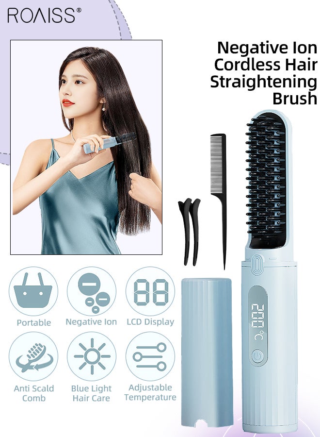 Negative Lon Cordless Hair Straightening Brush, Portable Mini Hair Straightening Comb Styling Brush, 4-speed Temperature Control with LCD Display for Travel Styling