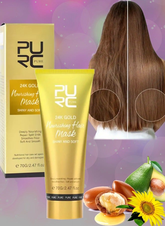 70g 24k Gold Nourishing Hair Mask Moisturize Protect Hair cream Deeply Nourishing Repair Split Ends Soft and Smooths Frizz Hair Treatment Mask for Dry and Damaged Hair Keratin Treatment Cream