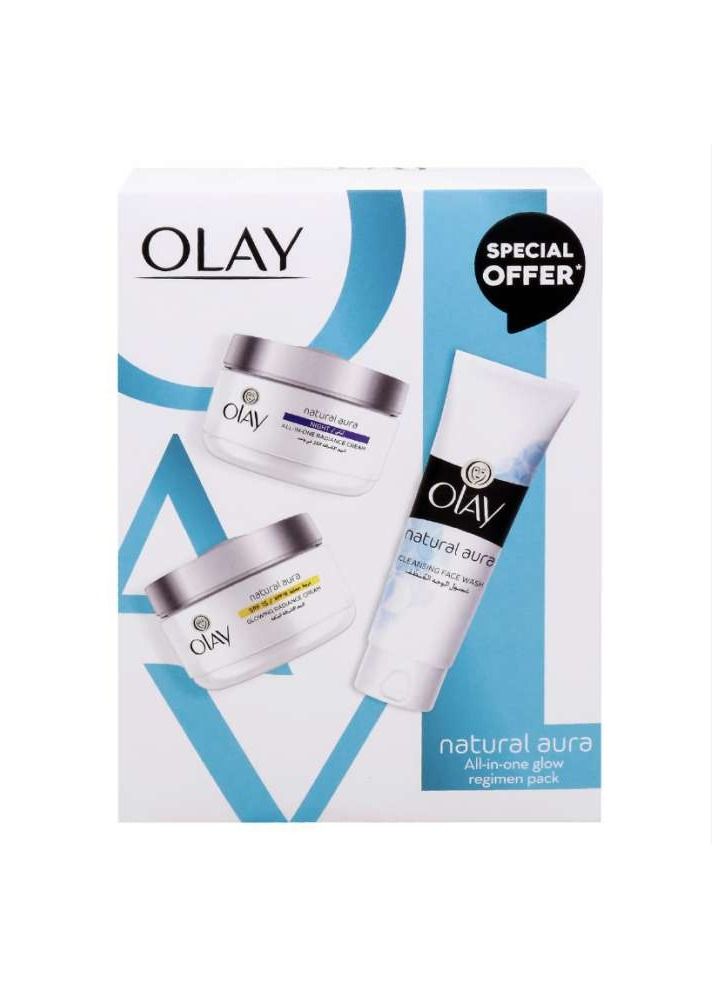 OLAY natural aura Beauty Box: Face Wash 100g + Day Cream 50g + Night Cream 50g