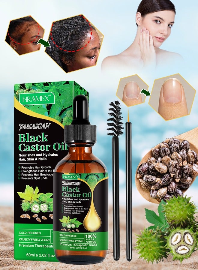 60ml Jamaican Black Cold Pressed Castor Oil for Hair and Skin Care Eyelashes and Eyebrows Hair Loss & Dry Damaged Hair Nourishment Scalp Stimulates Hair Growth for Men & Women