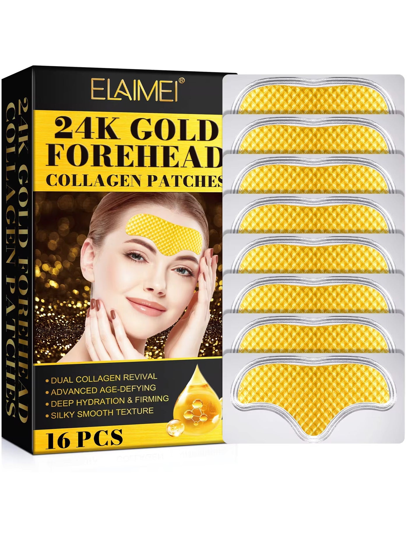 16Pcs 24K Gold Forehead Collagen Patches Forehead Wrinkle Patches with Aloe Vera Collagen Shea Butter and Vitamin E Smooth Fine Line and Wrinkles Anti Wrinkle Forehead Wrinkle Treatment Patch