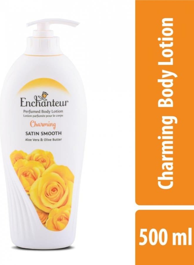 Perfumed Body Lotion Charming - Formulated with non greasy Satin Smooth - Enriched with Aloe Vera and Olive Butter- 500 ml