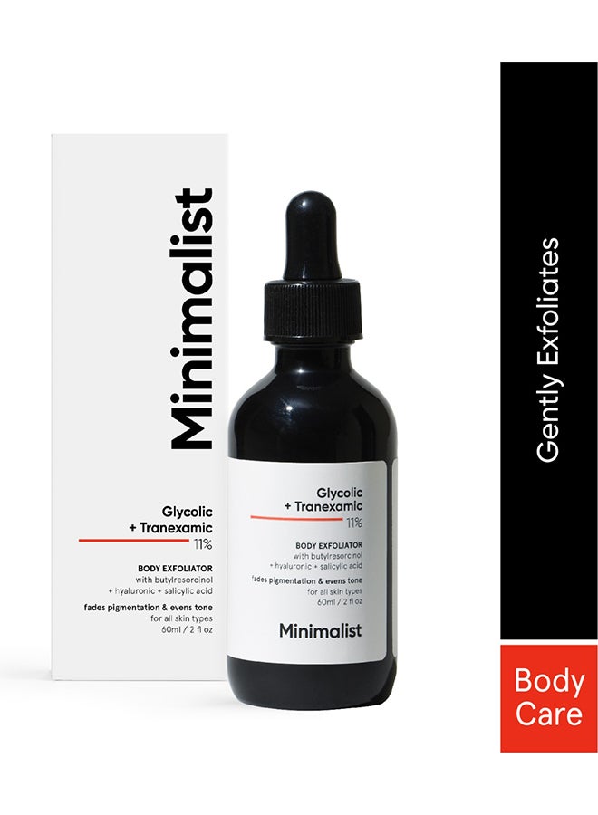 11% Glycolic acid & Tranexamic acid, AHA BHA Body Exfoliator | Gently Exfoliates Body | Brightens & Smoothens Skin