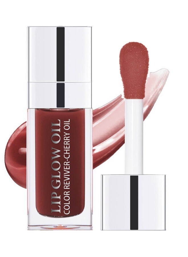 Lip Glow Oil，Cherry Oil Inused，Color-Awakeing Nourishing Glossy Lip Oil，Hydrating Texture For a Clear and Shiny Lips （Mahogaany）