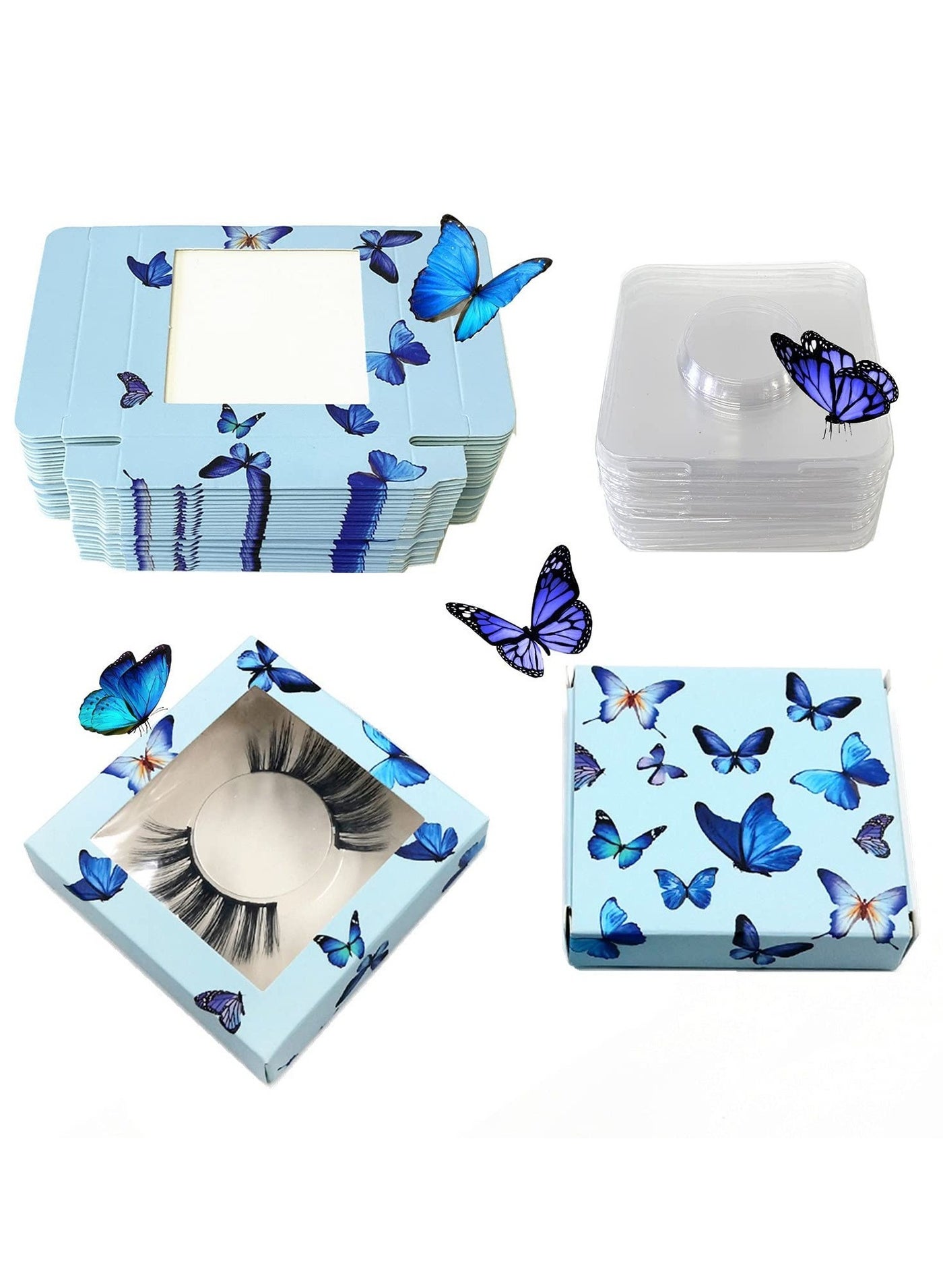 100 Pieces False Eyelashes Box Empty Lash Packaging Storage Containers 50 Soft Paper Lash Boxes with 50 Lash Tray Butterfly Prints Lash Case Holder (Blue2)