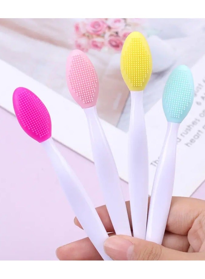 4 PCS Silicone Nose Brush Clean to Black Head Brush Double Sided Soft Exfoliating Brush DIY Facial Skin Care Cleaning Rough Massage Tool - MIX COLOR