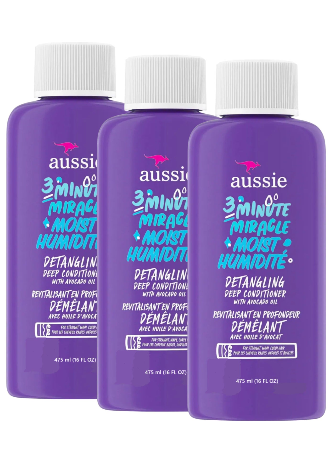 (Pack of 3) Deep Conditioner For Dry Hair with Avocado, 3 Minute Miracle Moist, 3x16 fl oz