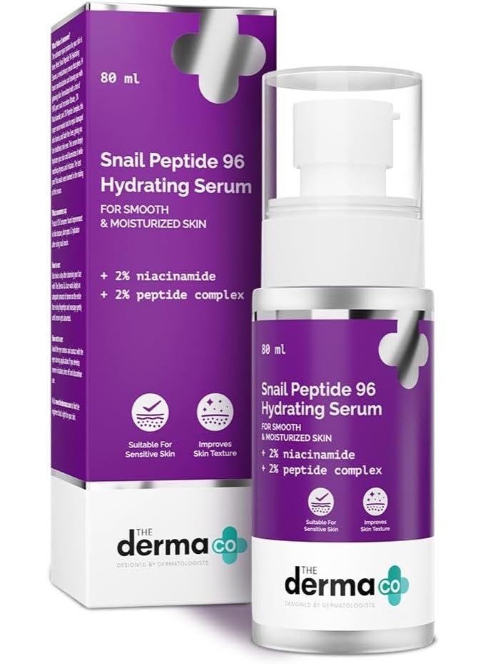 The Derma Co Snail Peptide 96 Hydrating Serum with Niacinamide & Peptide Complex for Smooth & Moisturized Skin | Snail Mucin Serum | Dull Skin & Fine Lines, Korean Skincare - 80 ml
