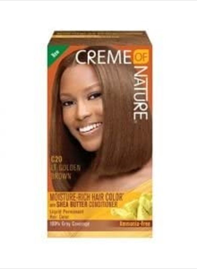 Moisture Rich Liquid Hair Color by Creme of Nature, C20 Light Golden Brown, with Shea Butter Conditioner, 1 Application