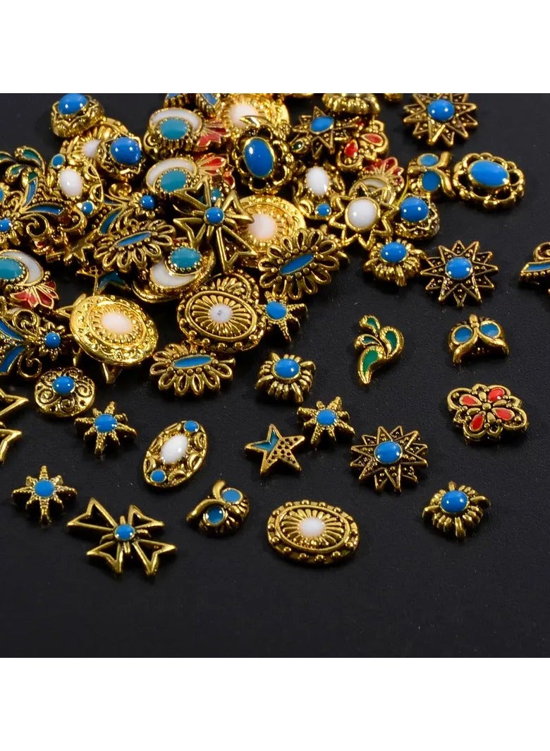 30pcs Elegant Retro Nail Charms Set  Mixed Gemstone  Marble Patterns Nail Art Accessories for DIY  Salon Use and Floral Designs