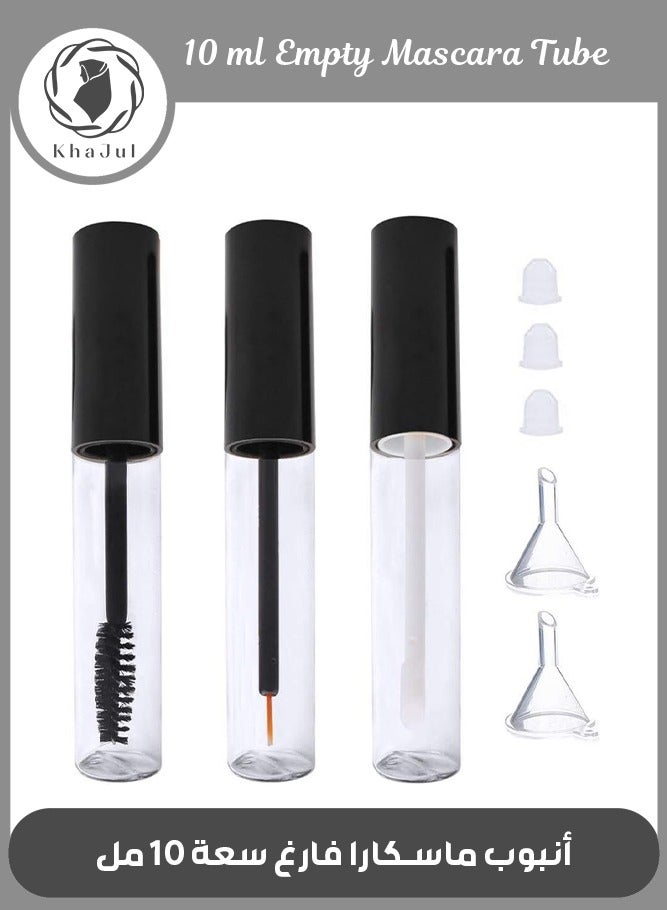 3-Piece Empty Mascara Eyeliner and Gloss Tubes Black Eyelash Cream Container Bottle with Funnels Transfer Pipettes for Lip Gloss Eyebrow Serum Eyelash Castor Oil