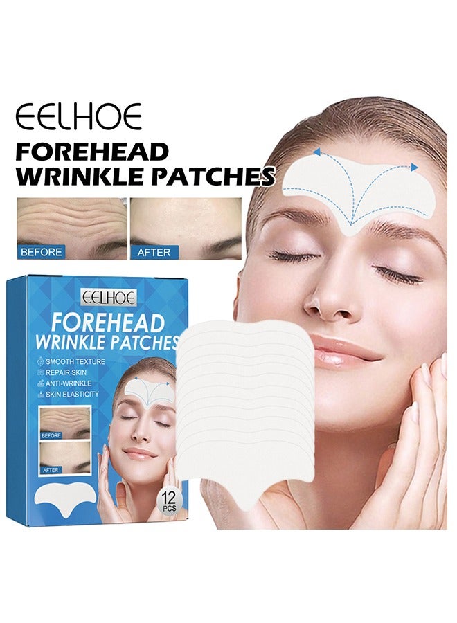 Forehead Wrinkle Patches - 12 Pcs Forehead Wrinkles Treatment - Hydrolyzed Collagen Patches - Aloe Vera Facial Strips - Face Wrinkle Patches - Face Tape For Wrinkles