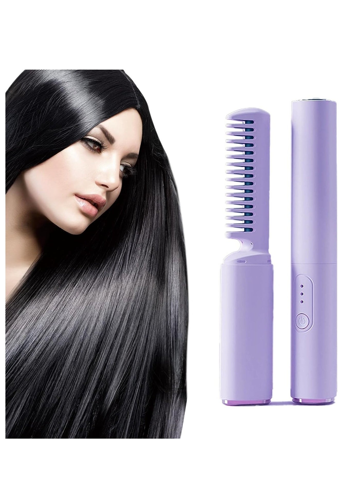 Rechargeable Mini Hair Straightener, Portable Cordless Hair Straightener,Electric Hot Comb Hair Straightener, Negative Ion Hair Straightener Brush, Travel Flat Iron for Hair Mini Cordless (Purple)