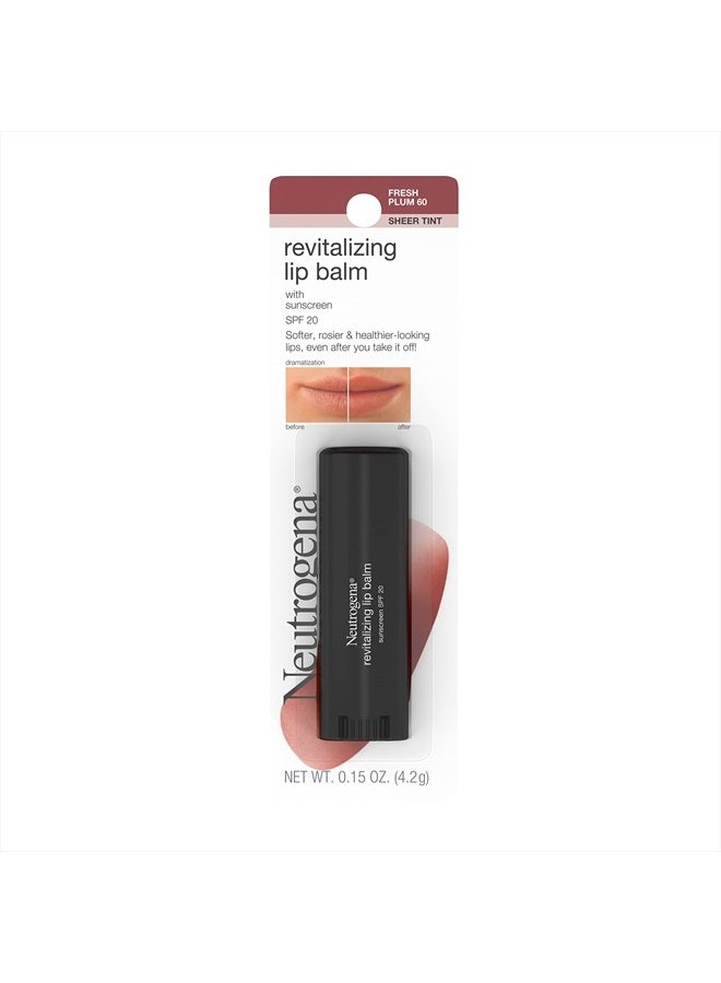 Revitalizing and Moisturizing Tinted Lip Balm with Sun Protective Broad Spectrum SPF 20 Sunscreen, Lip Soothing Balm with a Sheer Tint in Color Fresh Plum 60,.15 oz