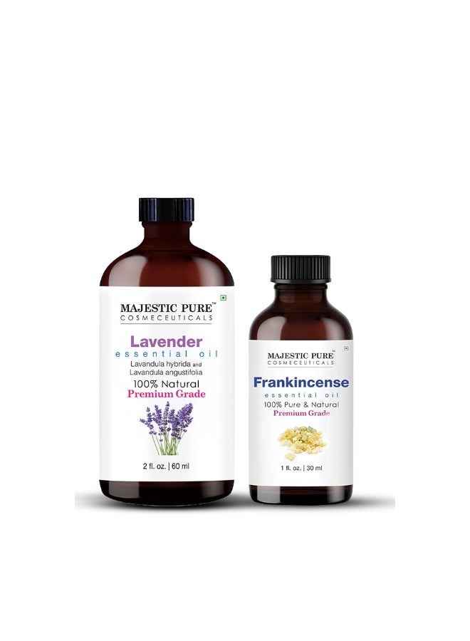 Pack of 2 Lavender Essential Oil 60ml & Frankincense Essential Oil 30ml | Aromatherapy Diffuser Massage & Relaxation Combo