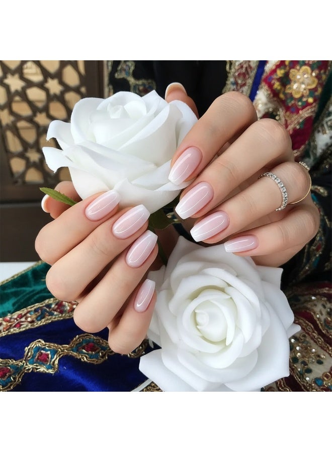 SYNSYB French Tip Press On Nails - Package Soft Gel French false Nails Short, Salon-quality Press On Nails, Seamless Glue-on Nails for Woman Nail Art Manicure