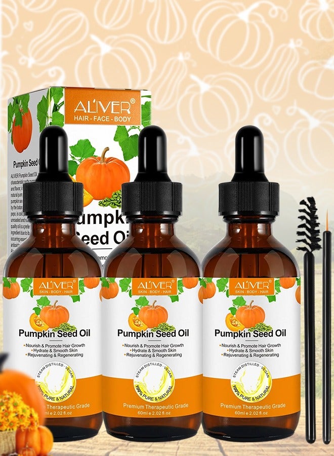 3 Pcs Pumpkin Seed Oil for Skin and Hair Growth Organic 100% Pure RAW Cold Pressed Pumpkin Seed Oil for Anti Aging Wrinkle Massage Oil Hair and Scalp Care Vitamin E Oil for Skin and Hair