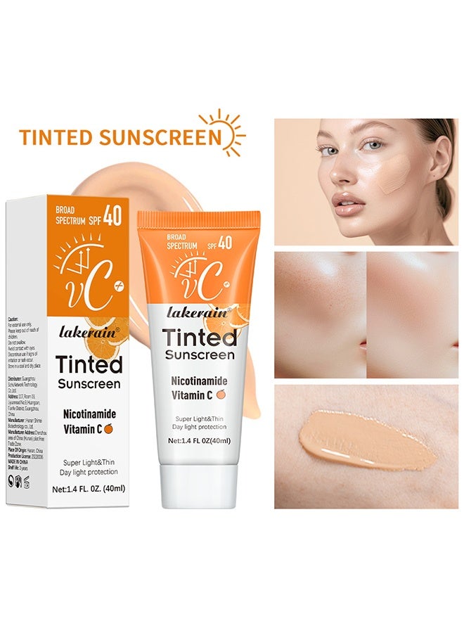 Vitaminc C Tinted Sunscreen- SPF40 Hydrating Mineral Sunscreen | Sheer Tint for Healthy Glow, Suitable for Sensitive Skin