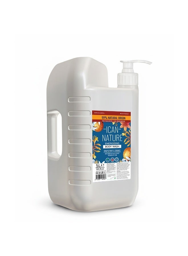 ICAN Nature Energising Sulfate-Free Body Wash 5 Litre | Grapefruit & Orange Organic Fruit Extract, Refreshing Cleanse