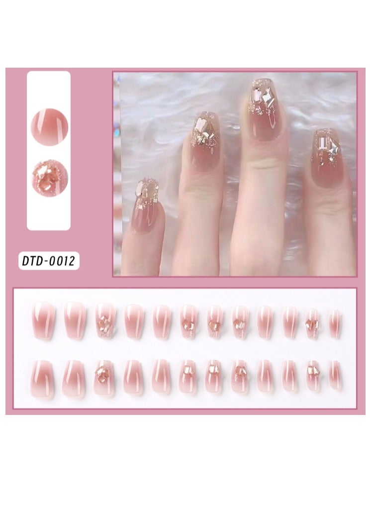 24 Piece Press On Nail,Fake Nails ,Fashionable And Elegant,Manicure Wearable Fake Nail Stickers Removable Finished Nail Accessories,Fake Acrylic Nails With Kit.