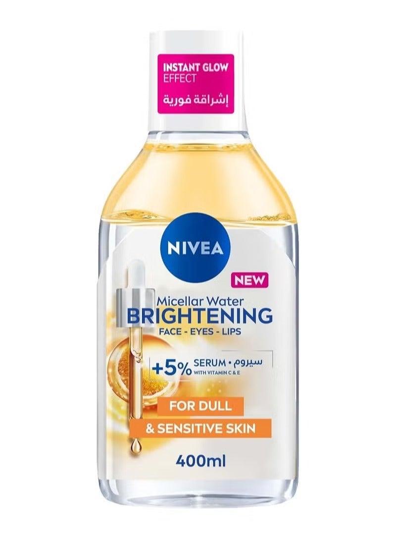 NIVEA Brightening Micellar Water, Cleanses, Brightens & Removes Make Up, Infused with Vitamins C & E, For Dull & Sensitive skin, 400ml