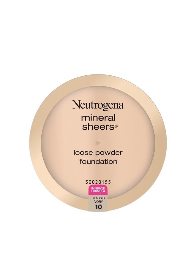 Mineral Sheers Lightweight Loose Powder Makeup Foundation with Vitamins A, C, & E, Sheer to Medium Buildable Coverage, Skin Tone Enhancer, Face Redness Reducer, Classic Ivory 10,.19 oz