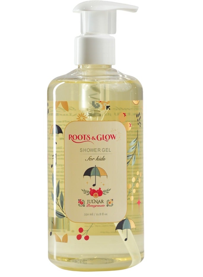 Roots & Glow Kids Body Wash – 350ml Skin Care for Kids Shower Gel with Pomegranate– Delicate and Nourishing Kids Body Wash – Gentle and Safe Formula – Convenient Pump
