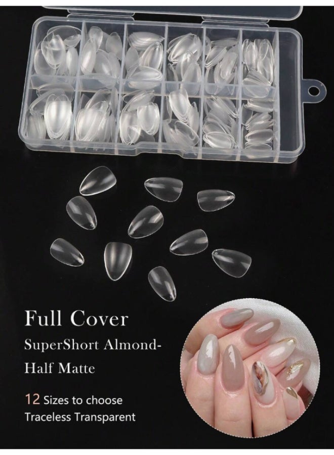 240pcs Medium Almond Transparent False Nail Tips – 12 Sizes Pack for Salon & DIY Nail Art