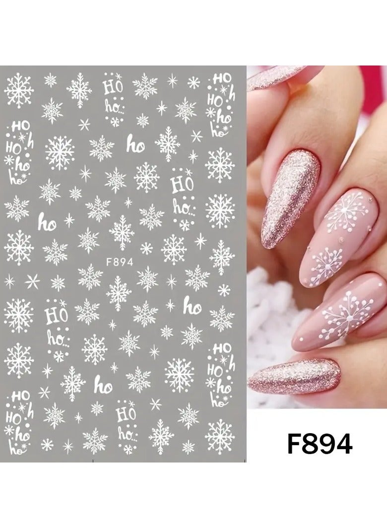 Winter Snowflake New Nail Sticker White Snowflake Elk Candy Christmas New Year Back Glue Nail Sticker 1pc