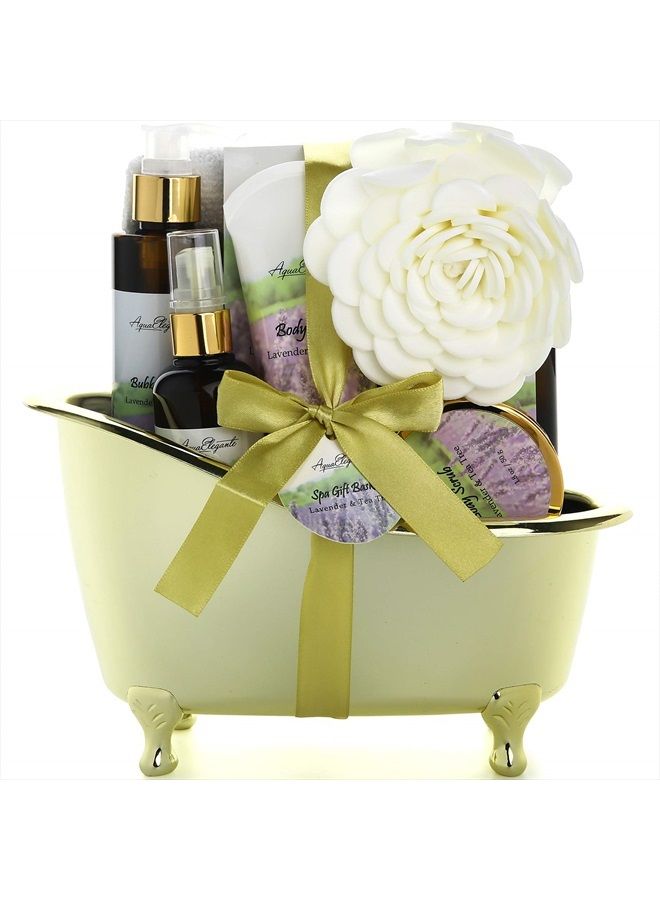 Spa Gift Baskets For Women - Luxury Bath Set With Lavender & Tea Tree Oil - Spa Kit Includes Body Wash, Bubble Bath, Lotion, Bath Salts, Body Scrub, Body Spray, Shower Puff, and Towel