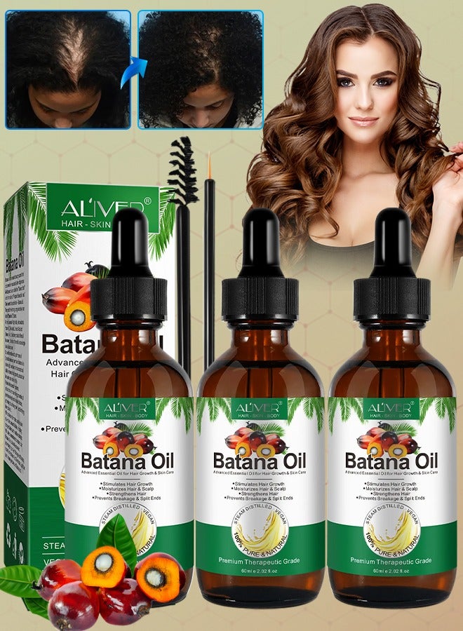 3 Pcs Natural Batana Oil for Hair Care Hair Conditioner Oil for Thin Hair Repair Damaged Hair Nourishes Thin Hair Scalp Skin and Loss Hair Growth Fit for All Hair Types Raw Batana Oil 60ml x 3