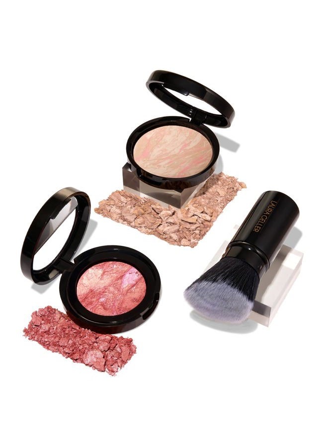 Blush-n-Balance 3pc Kit Baked Balance-N-Brighten Color Correcting Foundation, Porcelain + Retractable Kabuki Brush + Baked Blush-N-Brighten, Tropic Hues